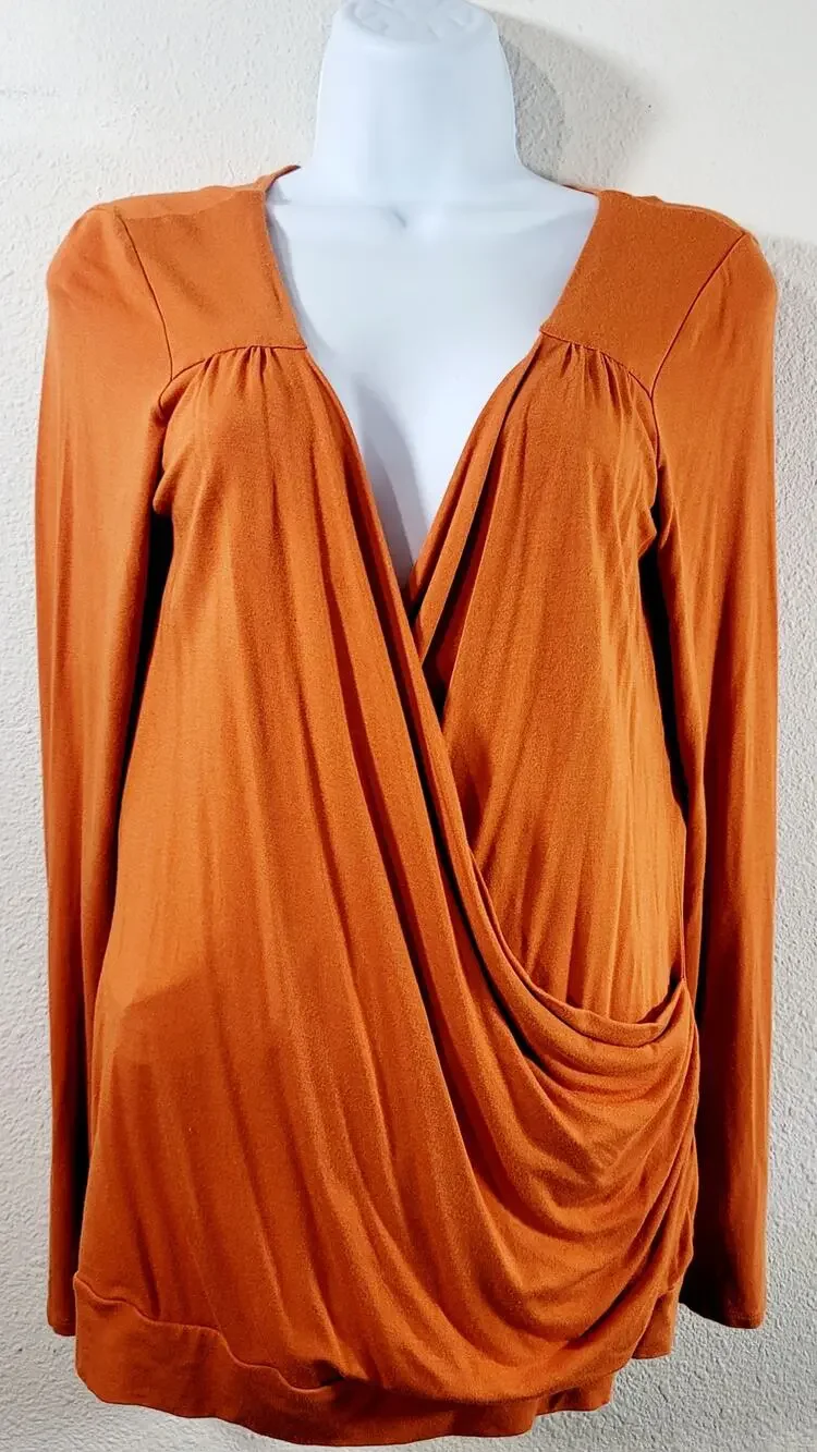 Michael Kors Persimmon Orange Crisscross  Pleated Bodice Top Medium Lightweight